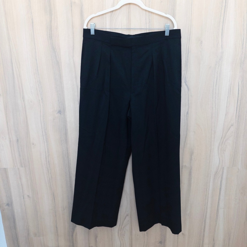 Vintage Ralph Lauren Womens Wool Trousers 12 Black Pleated Wide Leg Career Pants